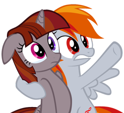 Size: 1124x1024 | Tagged: safe, artist:mrlolcats17, artist:wardex101, derpibooru exclusive, edit, edited screencap, editor:flynnmlp, imported from derpibooru, screencap, oc, oc only, oc:funny jo, oc:tridashie, alicorn, pegasus, pony, hurricane fluttershy, alicorn oc, crying, duo, female, horn, hug, mare, meme, pegasus oc, recolor, simple background, spread wings, transparent background, wings