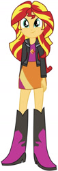 Size: 560x1653 | Tagged: safe, imported from twibooru, sunset shimmer, equestria girls, boots, clothes, high heel boots, image, jacket, leather jacket, needs more jpeg, shirt, shoes, simple background, skirt, solo, transparent background