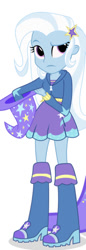 Size: 238x693 | Tagged: safe, imported from twibooru, trixie, equestria girls, boots, clothes, hat, high heel boots, hoodie, image, needs more jpeg, shirt, shoes, simple background, skirt, solo, transparent background