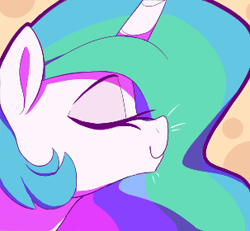 Size: 303x280 | Tagged: safe, artist:thebatfang, imported from derpibooru, princess celestia, alicorn, pony, abstract background, aggie.io, bust, eyes closed, female, lowres, mare, side view, smiling, solo, whiskers