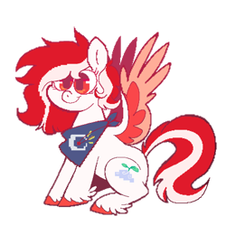 Size: 1500x1500 | Tagged: safe, artist:xekinise, imported from derpibooru, oc, oc only, oc:peppermane, pegasus, pony, cutie mark, female, mare, neckerchief, pixel art, simple background, sitting, smiling, solo, spread wings, transparent background, wings