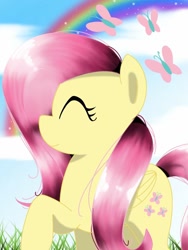 Size: 768x1024 | Tagged: artist needed, source needed, safe, imported from derpibooru, fluttershy, butterfly, pegasus, pony, female, solo
