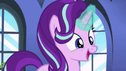Size: 1280x720 | Tagged: safe, edit, edited screencap, imported from derpibooru, screencap, sound edit, melody, spike, starlight glimmer, dragon, pony, unicorn, every little thing she does, my little pony tales, season 6, animated, female, g1, kelly sheridan, male, mare, shipping, sound, sparlight, straight, voice actor joke, webm