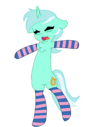 Size: 441x630 | Tagged: safe, artist:mindlessbrony, imported from derpibooru, lyra heartstrings, pony, unicorn, chest fluff, clothes, female, floppy ears, mare, simple background, socks, solo, striped socks, upset, white background, yelling