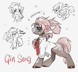 Size: 4096x3779 | Tagged: safe, artist:opalacorn, imported from derpibooru, oc, oc only, oc:gin seng, earth pony, pony, clothes, male, necktie, running, shirt, sketch, sketch dump, solo, stallion, thinking