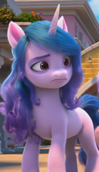 Size: 610x1060 | Tagged: safe, imported from derpibooru, screencap, izzy moonbow, pony, unicorn, spoiler:my little pony: make your mark, eyebrows, eyebrows visible through hair, female, frown, g5, hangover, izzy moodbow, mare, my little pony: make your mark, my little pony: make your mark chapter 1, solo