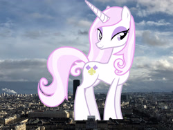 Size: 3744x2808 | Tagged: safe, artist:90sigma, artist:thegiantponyfan, imported from derpibooru, fleur-de-lis, pony, unicorn, female, france, giant pony, giant unicorn, giantess, high res, highrise ponies, irl, looking at you, macro, mare, mega giant, paris, photo, ponies in real life, smiling