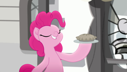 Size: 1920x1080 | Tagged: safe, imported from derpibooru, screencap, pinkie pie, rainbow roadtrip, food, pie, solo