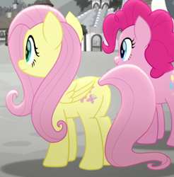 Size: 438x445 | Tagged: safe, imported from derpibooru, screencap, fluttershy, pinkie pie, rainbow roadtrip, butt, butt focus, cropped, plot