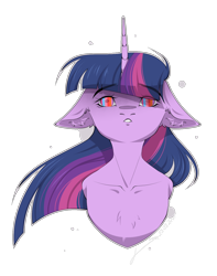 Size: 1164x1476 | Tagged: safe, artist:lunciakkk, imported from derpibooru, twilight sparkle, semi-anthro, bust, ear fluff, floppy ears, portrait, simple background, solo, transparent background