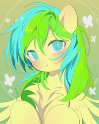 Size: 2800x3500 | Tagged: safe, artist:amo, imported from derpibooru, oc, oc only, oc:nature guard, pegasus, pony, blushing, chest fluff, heart eyes, high res, looking at you, simple background, smiling, smiling at you, solo, wingding eyes