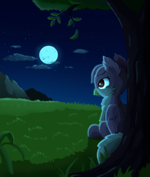 Size: 1016x1200 | Tagged: safe, artist:helip12, imported from derpibooru, oc, oc:pixel grabber, hippogriff, female, moon, night, solo, tree