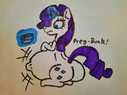 Size: 1280x960 | Tagged: safe, artist:eternaljonathan, imported from derpibooru, rarity, pony, butt, plot, pregnant, rearity, traditional art, whiteboard