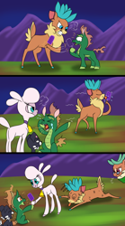 Size: 1200x2154 | Tagged: safe, artist:redahfuhrerking, imported from derpibooru, cashmere (tfh), deer, dog, dragon, hybrid, longma, reindeer, sheep, them's fightin' herds, butt, cashmere is not amused, comic, community related, crying, food, ice cream, karma, plot, pom (tfh), puppy, stealing, unamused, velvet (tfh), velvetbuse, wingding eyes