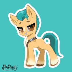 Size: 1500x1500 | Tagged: safe, artist:piripaints, imported from derpibooru, hitch trailblazer, earth pony, pony, cute, dreamworks face, eyebrows, g5, hitchbetes, looking at you, male, outline, sheriff's badge, simple background, smiling, solo, white outline