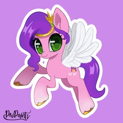 Size: 1200x1200 | Tagged: safe, artist:piripaints, imported from derpibooru, pipp petals, pegasus, pony, adorapipp, cute, female, g5, looking at you, outline, purple background, simple background, solo, spread wings, white outline, wings