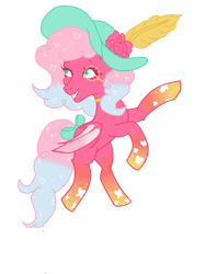 Size: 3024x4032 | Tagged: safe, artist:vernorexia, imported from derpibooru, oc, oc only, oc:floreance, bat pony, pony, blue mane, body markings, bow, choker, commission, fangs, feather, flower, fluffy mane, gradient hooves, gradient mane, green eyes, hat, heart, markings, monocle, multicolored mane, pink coat, pink mane, poofy mane, rearing, rose, simple background, solo, sparkle, tail, tail bow, transparent background, wingding eyes