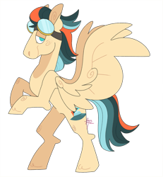 Size: 859x930 | Tagged: safe, artist:fizzlefer, imported from derpibooru, oc, oc only, oc:turbo swifter, pegasus, pony, art trade, goggles, looking at you, male, simple background, stallion, transparent background