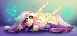 Size: 4218x2004 | Tagged: safe, artist:rico_chan, imported from derpibooru, fluttershy, pegasus, pony, bell, bell collar, cat bell, clothes, collar, collar bell, ear fluff, sketch, socks, solo, striped socks