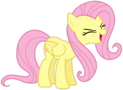 Size: 440x322 | Tagged: safe, imported from derpibooru, fluttershy, pegasus, pony, sonic rainboom (episode), .svg available, eyes closed, female, folded wings, full body, hooves, mare, meme origin, open mouth, open smile, simple background, smiling, solo, standing, svg, tail, trace, transparent background, vector, wings, yay