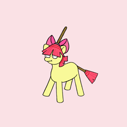 Size: 1500x1500 | Tagged: safe, artist:potatoconnoisseur, derpibooru exclusive, imported from derpibooru, apple bloom, earth pony, pony, apple broom, blank flank, broom, female, filly, foal, name pun, pun, simple background, solo