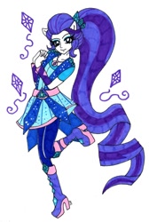 Size: 404x600 | Tagged: safe, imported from derpibooru, rarity, human, equestria girls, legend of everfree, alternate hairstyle, boots, crystal guardian, diamond, high heel boots, looking at you, shoes, simple background, smiling, solo, white background