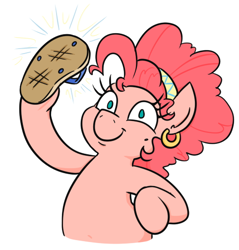 Size: 482x504 | Tagged: safe, artist:jargon scott, imported from derpibooru, pinkie pie, earth pony, pony, alternate design, chanclas, ear piercing, earring, female, hoof hold, hooped earrings, jewelry, la chancla, latina pinkie pie, looking at you, mare, mole, no mercy, no pupils, piercing, sandal, sandals, simple background, solo, this will end in pain, white background