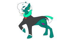 Size: 2560x1440 | Tagged: safe, artist:barnnest, imported from ponybooru, oc, oc only, pony, unicorn, bowtie, clothes, green coat, horn, looking at you, male, ponybooru collab 2022, purple sclera, raised hoof, raised leg, simple background, smiling, solo, stallion, transparent background, unicorn oc, white mane