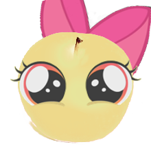 Size: 220x220 | Tagged: artist needed, source needed, safe, imported from derpibooru, apple bloom, earth pony, apple, apple bloom's bow, apple family member, bow, female, food, hair bow, picture for breezies, simple background, solo, transparent background, wat, why