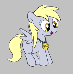 Size: 302x306 | Tagged: safe, artist:algoatall, derpy hooves, pegasus, pony, aggie.io, female, filly, happy, mare, medal, open mouth, simple background, smiling, spread wings, wings, younger