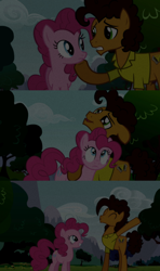 Size: 1280x2160 | Tagged: safe, edit, edited screencap, editor:jerryakiraclassics19, imported from twibooru, screencap, cheese sandwich, pinkie pie, earth pony, pony, pinkie pride, '90s, cheesepie, female, hoof on chin, image, male, mare, png, shipping, stallion, straight