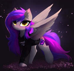 Size: 4096x3933 | Tagged: safe, artist:magnaluna, imported from derpibooru, oc, oc only, pegasus, pony, absurd resolution, clothes, ear fluff, hock fluff, long mane, looking at you, night, oc name needed, pegasus oc, solo, spread wings, sweater, walking, wings