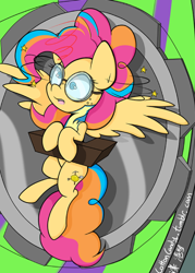 Size: 480x672 | Tagged: safe, artist:lightningnickel, edit, imported from derpibooru, oc, oc only, oc:golden gates, pegasus, pony, alternate hairstyle, babscon, circling stars, clothes, cropped, dizzitron, dizzy, female, mare, pegasus oc, spread wings, stars, swirly eyes, uniform, wings, wonderbolt trainee uniform, wonderbolts