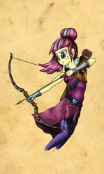 Size: 1024x1721 | Tagged: safe, artist:uweboll666, imported from derpibooru, sour sweet, human, equestria girls, friendship games, 2018, archery clothes, arrow, bow (weapon), bow and arrow, female, friendship games archery outfit, friendship games outfit, solo, tri-cross relay outfit, weapon