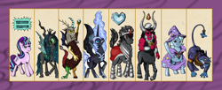 Size: 1024x418 | Tagged: safe, artist:uweboll666, imported from derpibooru, ahuizotl, discord, lord tirek, nightmare moon, queen chrysalis, starlight glimmer, trixie, ahuizotl (species), alicorn, centaur, changeling, changeling queen, draconequus, pony, taur, unicorn, 2017, alicorn amulet, cape, clothes, female, hat, male, quote, s5 starlight, trixie's cape, trixie's hat