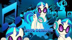 Size: 1280x720 | Tagged: safe, artist:goreharvest, imported from derpibooru, dj pon-3, vinyl scratch, pony, unicorn, female, headphones, mare, multeity, vinyl album, wallpaper