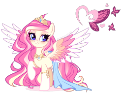 Size: 1586x1198 | Tagged: safe, artist:gihhbloonde, imported from derpibooru, pegasus, pony, crown, female, jewelry, magical lesbian spawn, mare, offspring, parent:fluttershy, parent:princess cadance, regalia, simple background, solo, transparent background