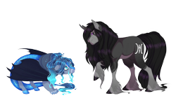 Size: 5000x2800 | Tagged: safe, artist:gigason, imported from derpibooru, oc, oc only, oc:oscuro, oc:teal shine, hybrid, unicorn, bat wings, high res, palindrome get, simple background, transparent background, wings