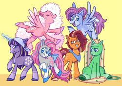 Size: 2783x1962 | Tagged: safe, artist:saggiemimms, imported from derpibooru, blue belle, butterscotch (g1), cotton candy (g1), minty (g1), snuzzle, earth pony, pegasus, pony, unicorn, blossom (g1), redesign