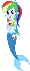 Size: 434x1024 | Tagged: safe, artist:fireluigi29, imported from derpibooru, rainbow dash, mermaid, equestria girls, belly button, clothes, crossed arms, fins, fish tail, mermaid tail, mermaidized, mermay, simple background, species swap, tail, transparent background, vector