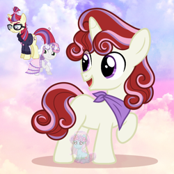 Size: 1080x1080 | Tagged: safe, artist:shiee-artopia223, imported from derpibooru, moondancer, sweetie belle, pony, base used, clothes, dress, female, filly, foal, fusion, looking back, mare, neckerchief, smiling