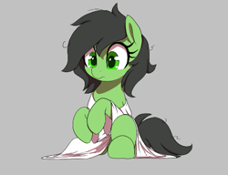 Size: 511x393 | Tagged: safe, artist:thebatfang, imported from derpibooru, oc, oc only, oc:filly anon, earth pony, pony, aggie.io, clothes, cute, earth pony oc, female, filly, foal, gray background, oversized clothes, oversized shirt, shirt, simple background, sitting, solo