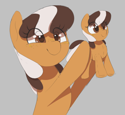 Size: 1148x1050 | Tagged: safe, artist:thebatfang, imported from derpibooru, oc, oc only, oc:s'mare, earth pony, food pony, pony, cute, earth pony oc, eye clipping through hair, female, food, freckles, gray background, hoof hold, mare, plushie, ponified, pony plushie, self plushidox, simple background, smiling