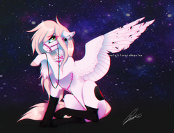 Size: 1046x801 | Tagged: safe, artist:kingprobby, imported from derpibooru, oc, oc:pinky, pegasus, pony, bridle, clothes, ear piercing, earring, female, jewelry, mare, piercing, reins, socks, solo, tack, tattered, tattered wings, wings