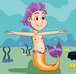 Size: 1128x1101 | Tagged: safe, artist:ocean lover, imported from derpibooru, tender taps, human, merboy, arms wide open, bare shoulders, belly button, boulder, chest, child, coral, cute, fins, grin, human coloration, humanized, male, male nipples, mermaidized, mermay, nipples, rock, sand, smiling, solo, species swap, sponge, tail, tail fin, underwater