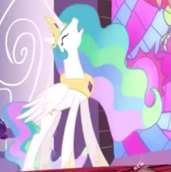 Size: 561x566 | Tagged: safe, imported from derpibooru, screencap, princess celestia, the return of harmony, cropped, photo, picture of a screen, yelling