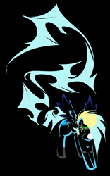 Size: 850x1360 | Tagged: safe, artist:bamboodog, imported from derpibooru, oc, oc only, oc:voltage x, pegasus, pony, black background, lineart, minimalist, simple background, solo