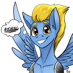 Size: 2500x2500 | Tagged: safe, artist:mekblue, imported from derpibooru, oc, pegasus, amputee, pegasus oc, profile picture, prosthetic limb, prosthetics, smiling, solo