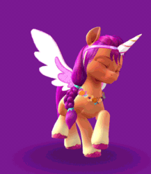 Size: 828x954 | Tagged: safe, imported from derpibooru, sunny starscout, earth pony, pony, 3d, animated, cute, dancing, fake horn, fake wings, female, g5, game screencap, gif, i watch it for the ears, loop, mare, my little pony: a maretime bay adventure, perfect loop, solo, sunnybetes