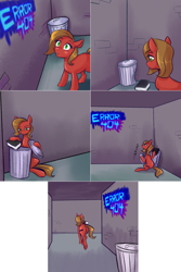 Size: 1502x2254 | Tagged: safe, artist:jitterbugjive, imported from derpibooru, oc, oc:pun, earth pony, ask pun, ask, book, butt, comic, plot, solo, trash can